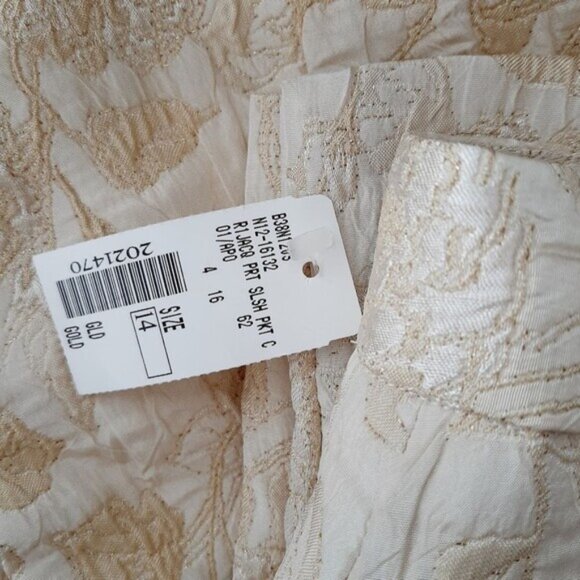 BELLESSA | Floral Jacquard Brocade Crop Ankle Dress Pants Light Cream 14 Flawed - Picture 16 of 16